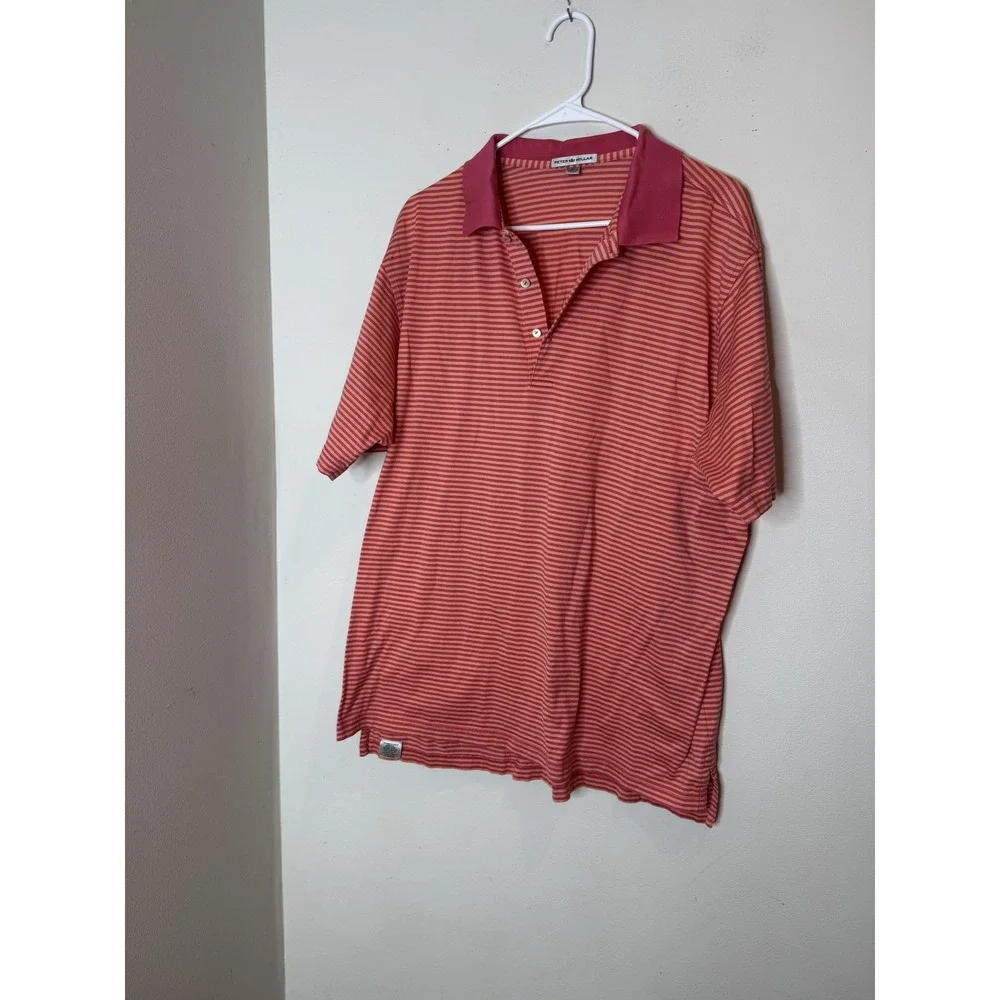 Peter Millar Polo Shirt Mens XL Pink Stripe 100% Cotton Golf Knit Casual - Picture 2 of 8